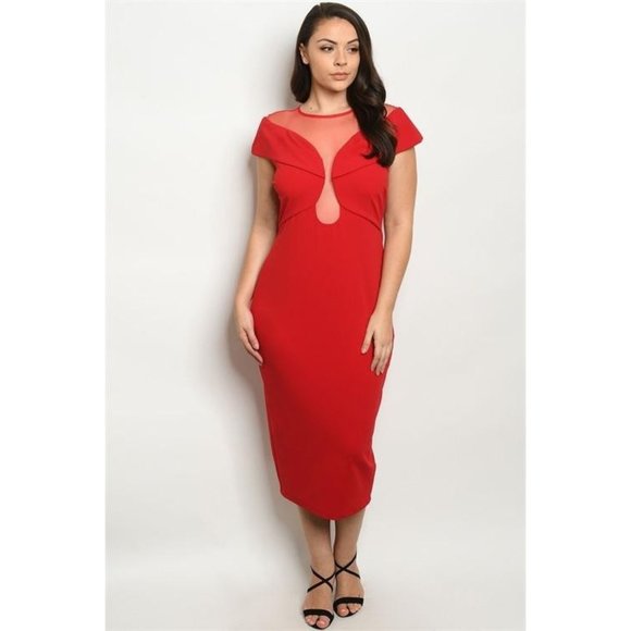 1X 2X Plus Size Red Mesh Top Dress - Picture 2 of 3